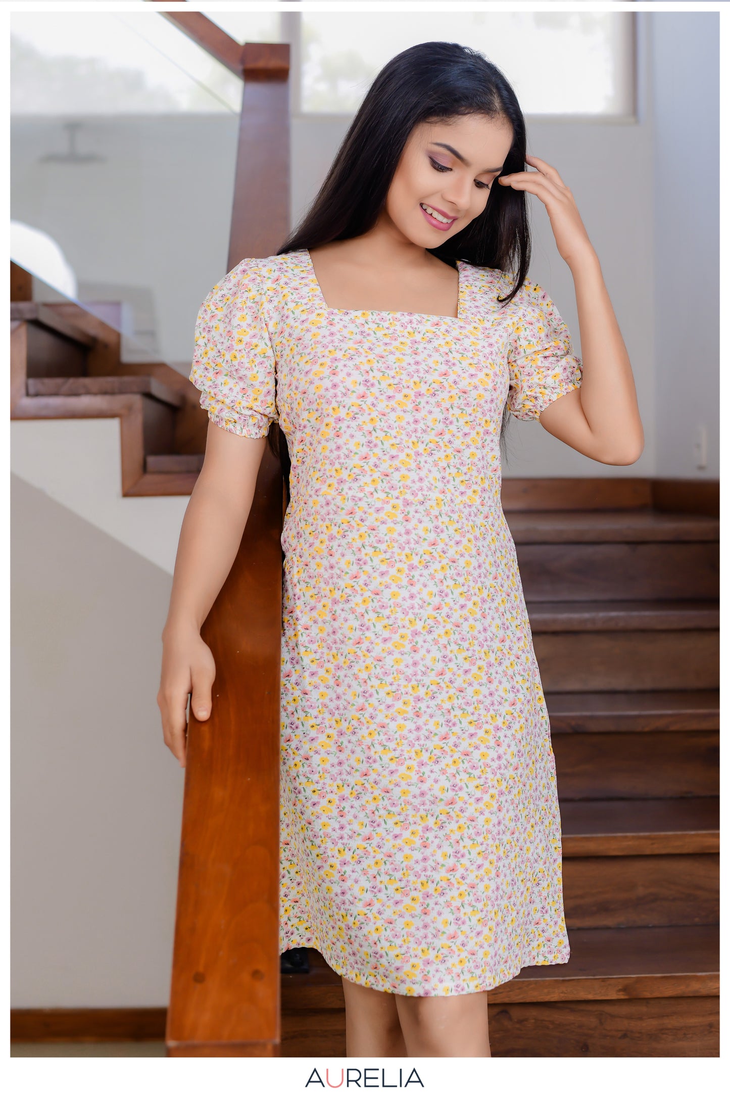 DITSY FLORAL SQUARE NECK MINI DRESS