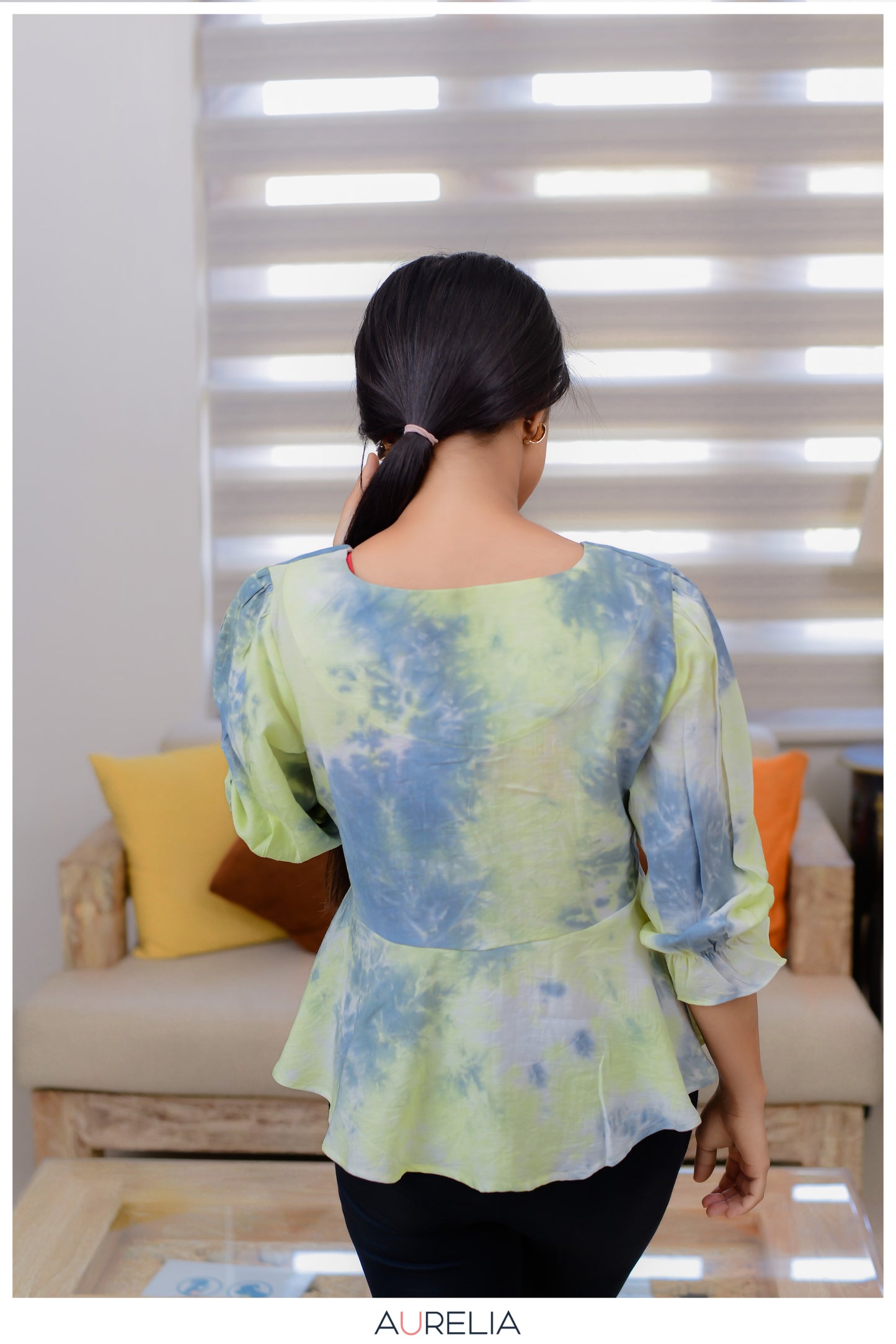BATIK PRINTED V NECKLINE RUFFLE BLOUSE