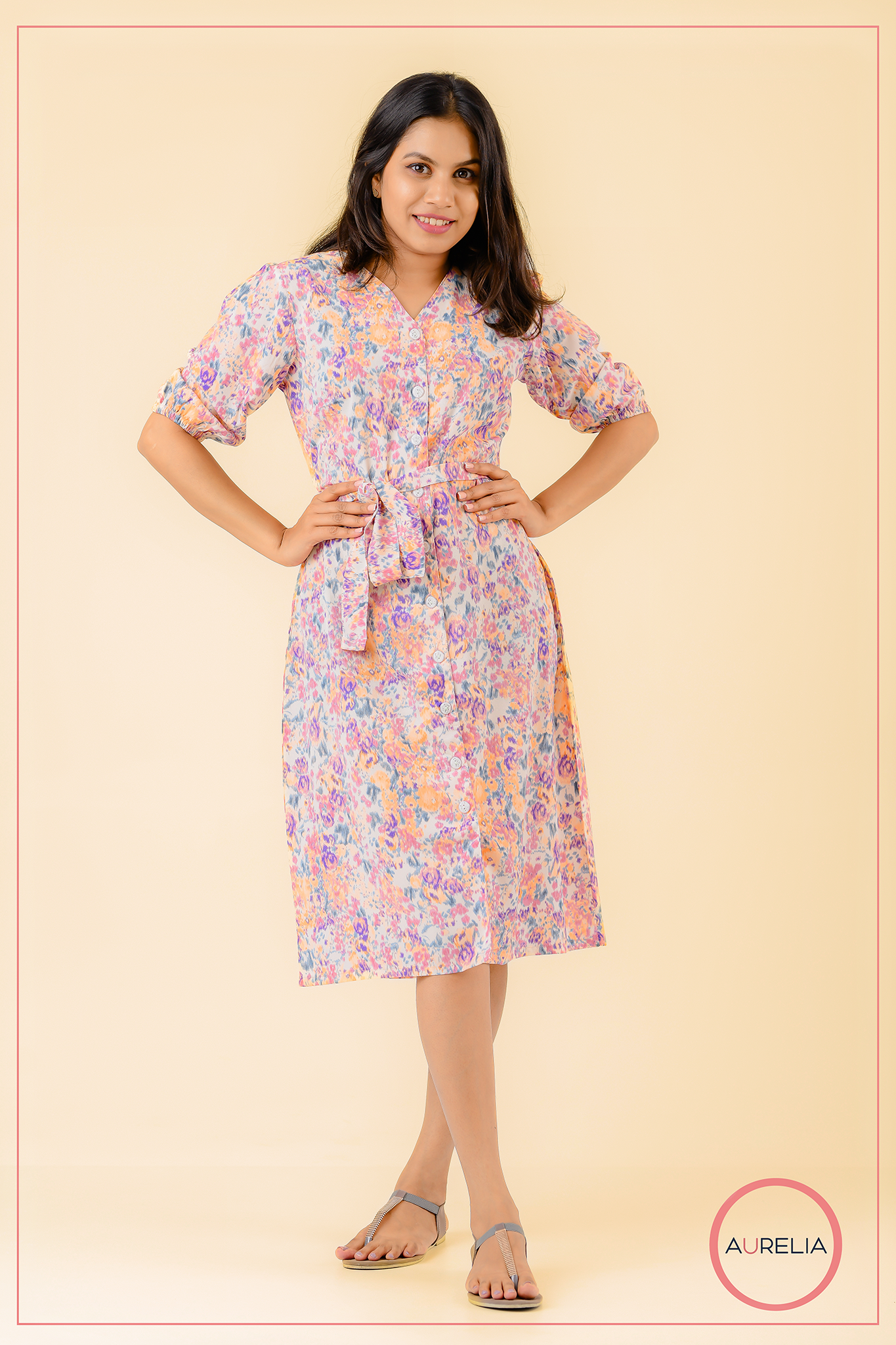 AURELIA BUTTON DOWN BELTED DRESS