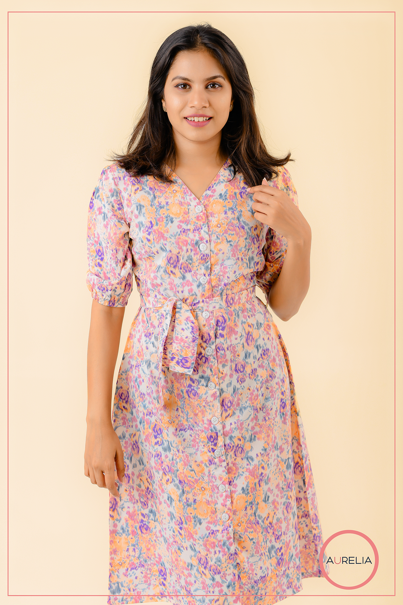 AURELIA BUTTON DOWN BELTED DRESS