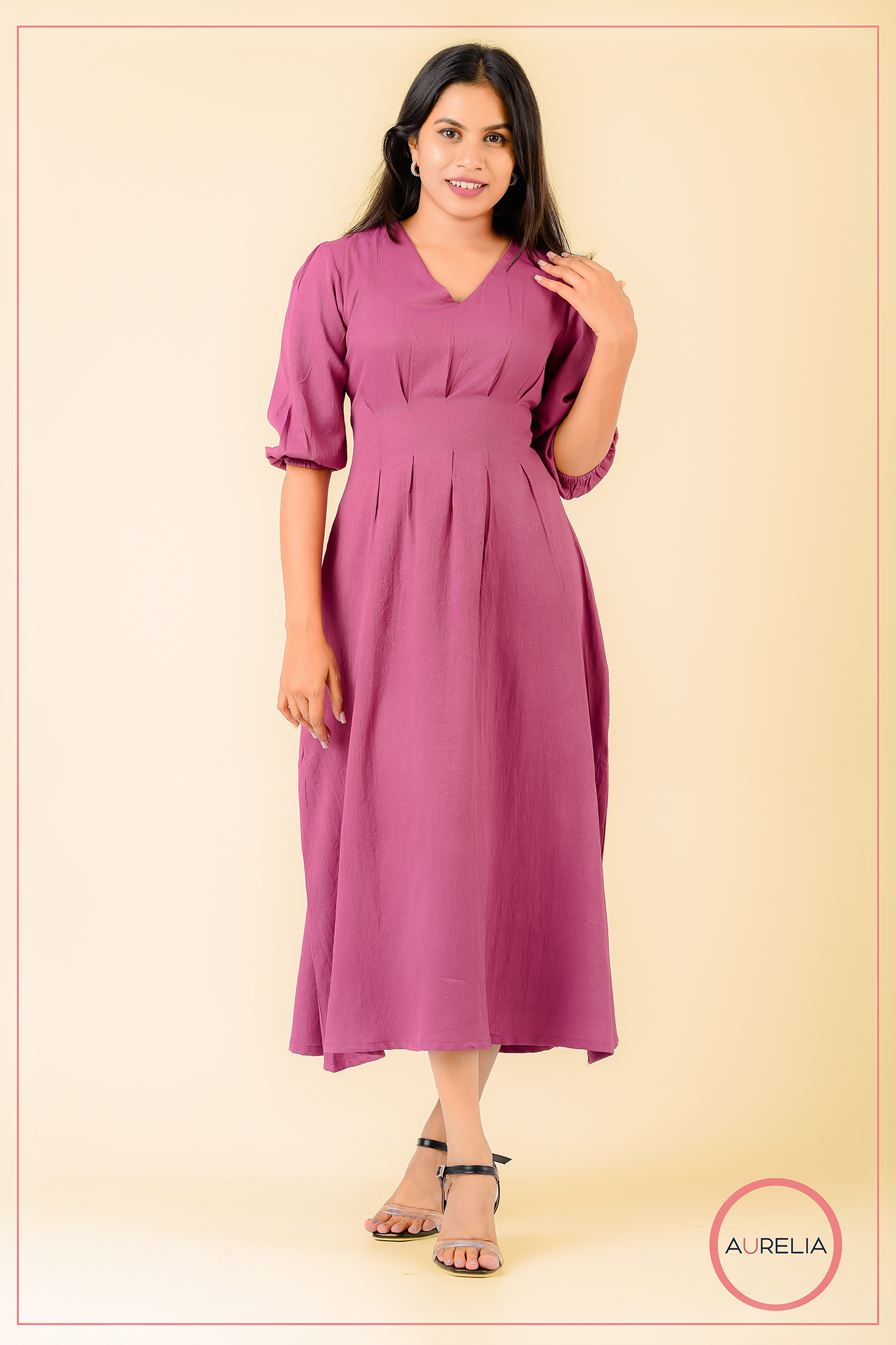 AURELIA PINK MID PLEATED MIDI DRESS
