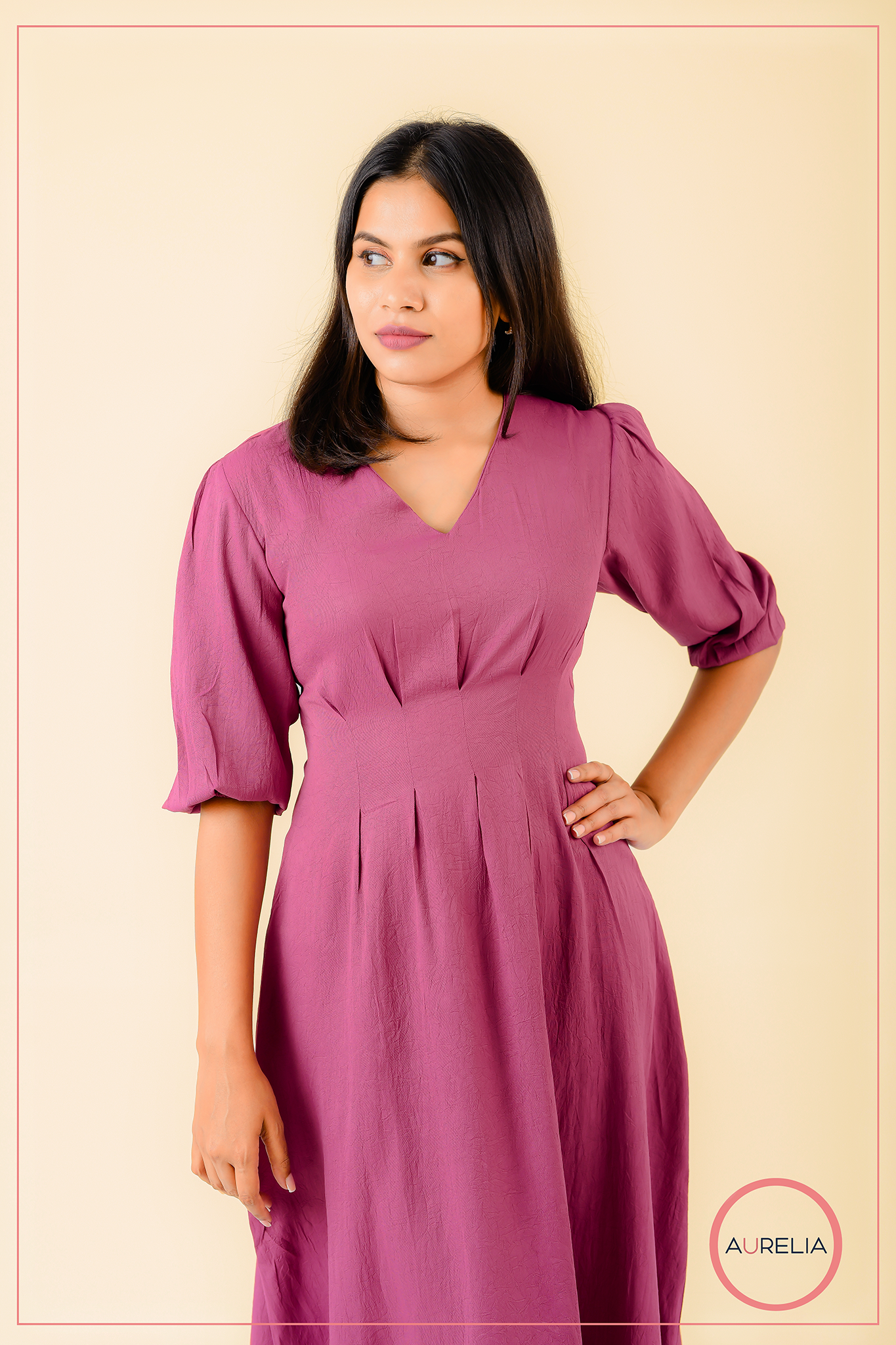 AURELIA PINK MID PLEATED MIDI DRESS