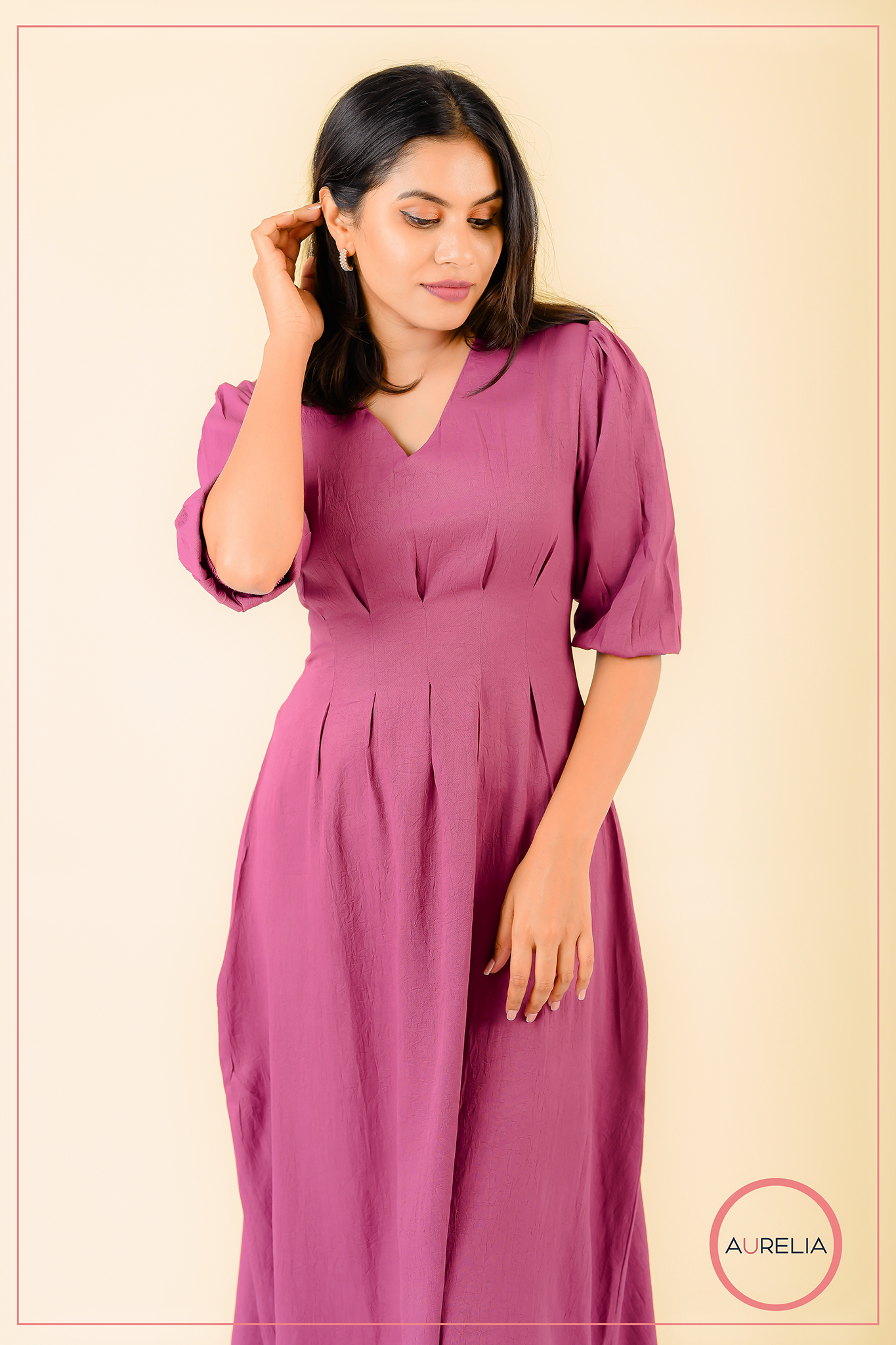 AURELIA PINK MID PLEATED MIDI DRESS