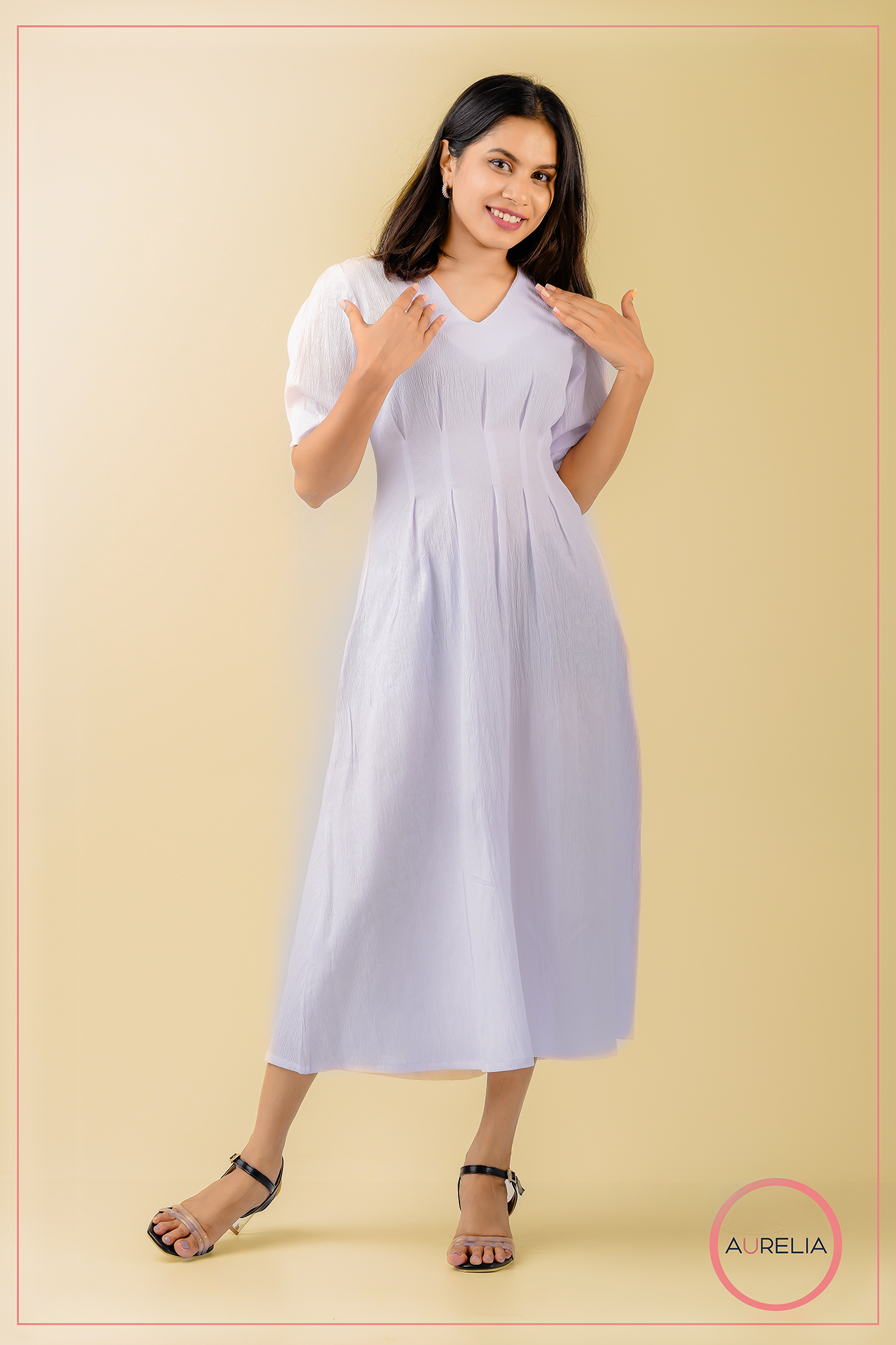 WHITE MID PLEATED MIDI DRESS