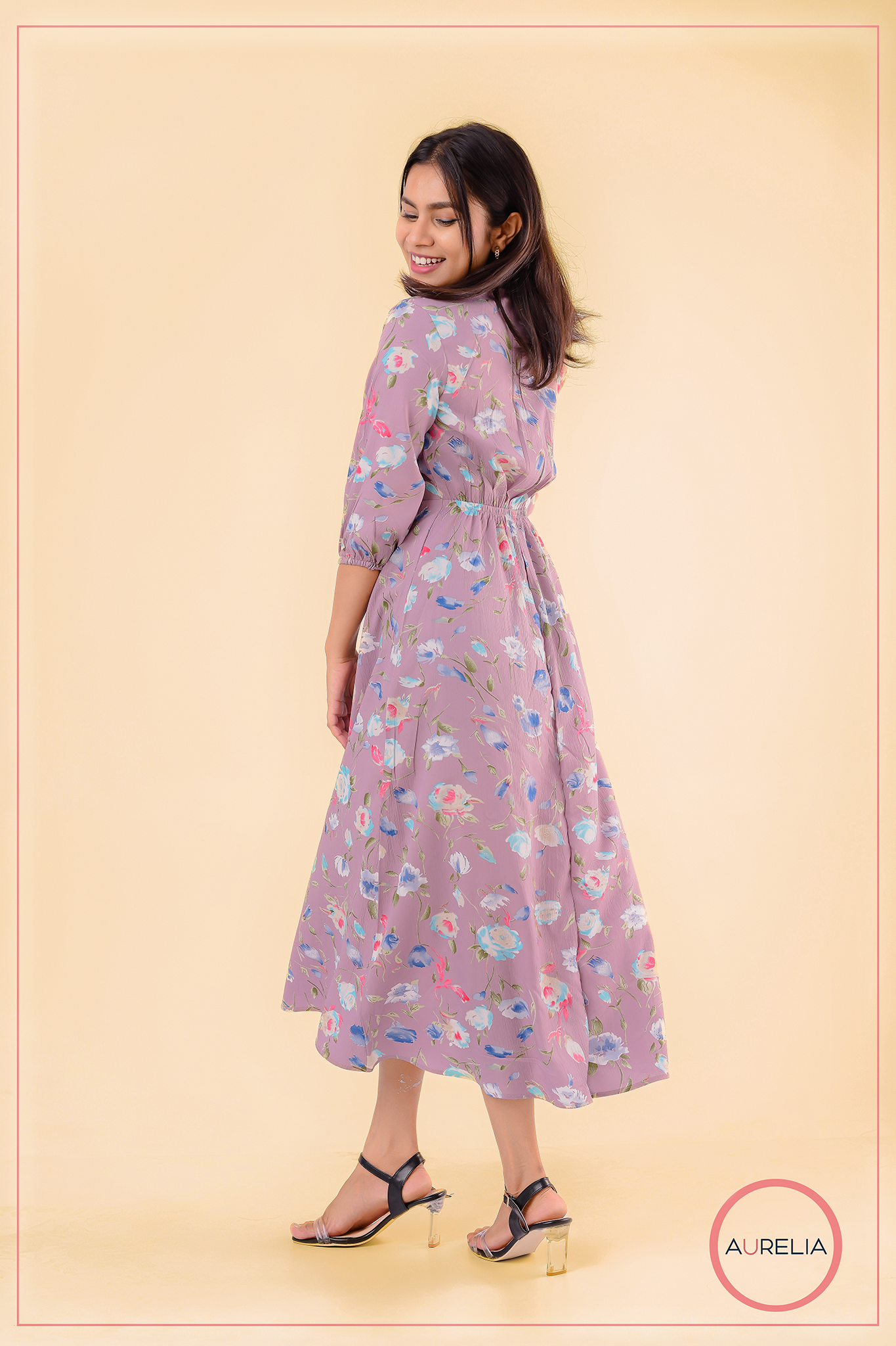 FLORAL SHIRT COLLAR MIDI DRESS