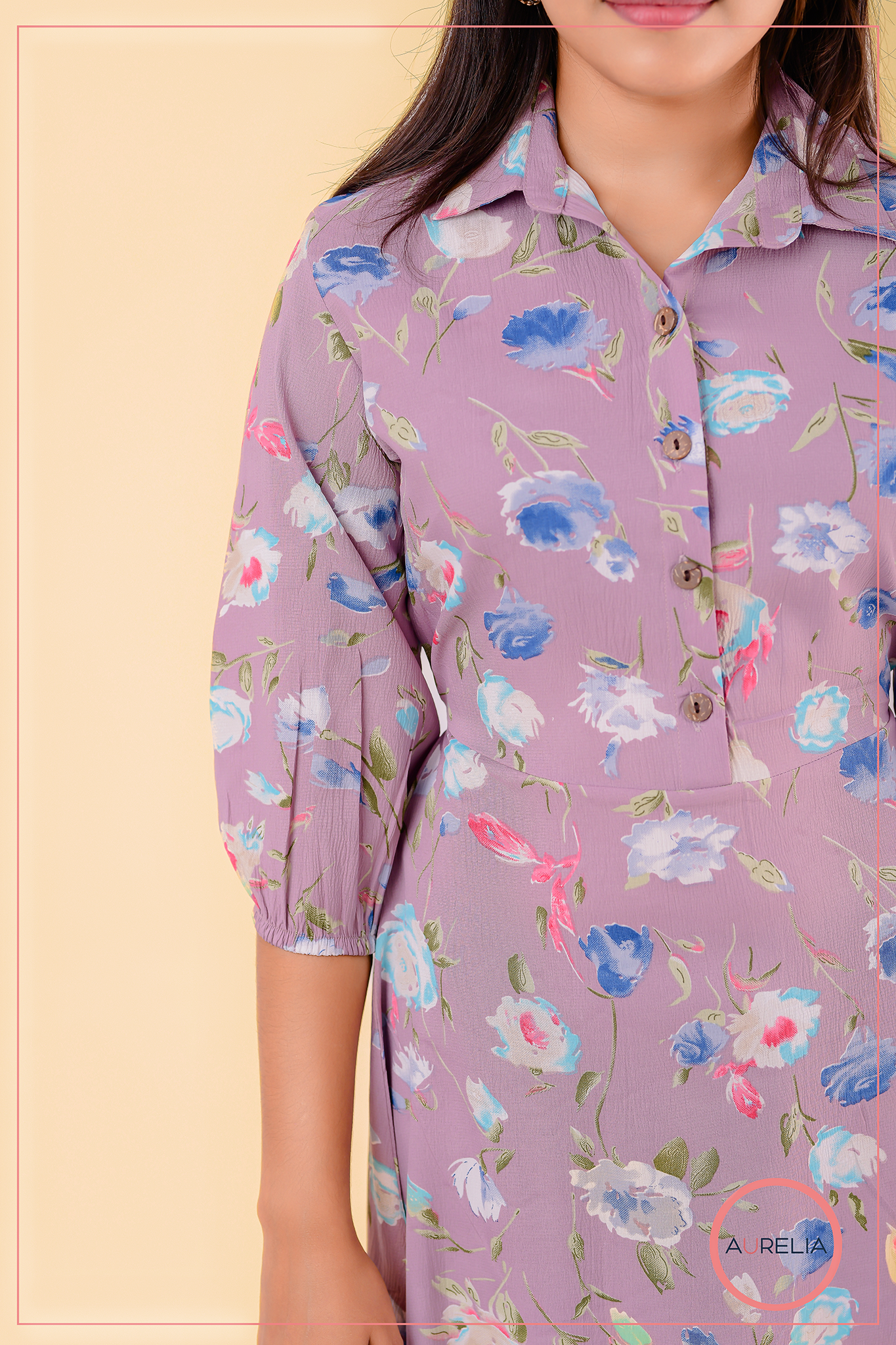 FLORAL SHIRT COLLAR MIDI DRESS