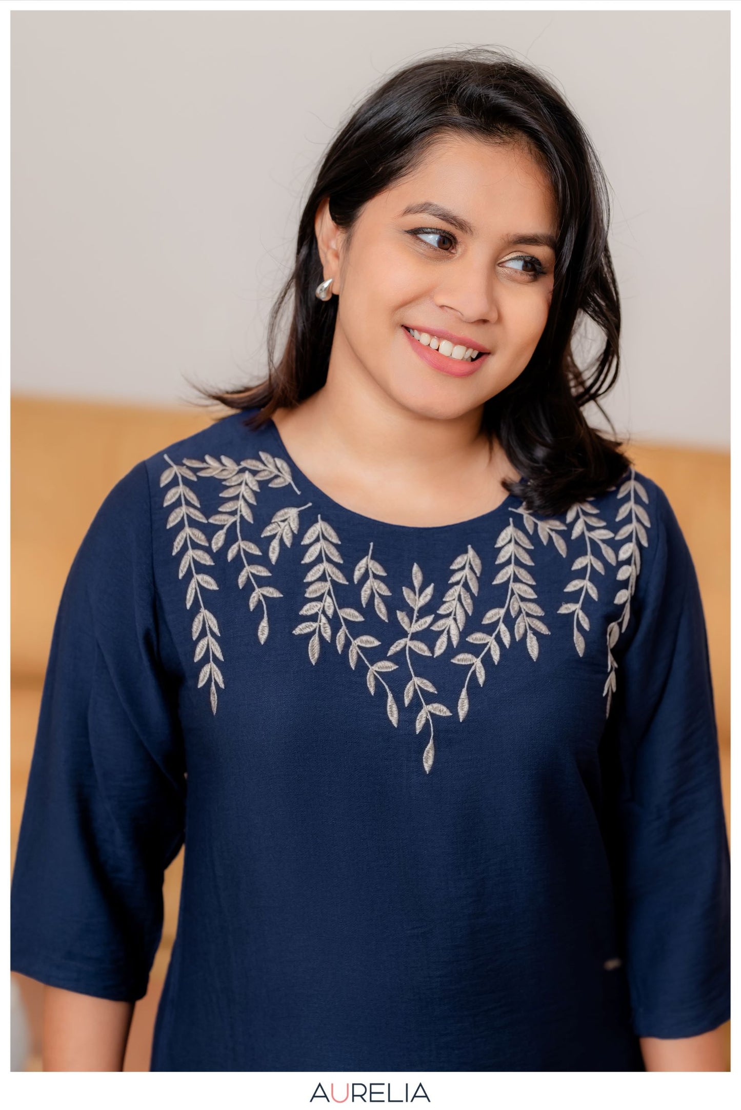 IVORY LEAVES EMBROIDERED KURTA TOP