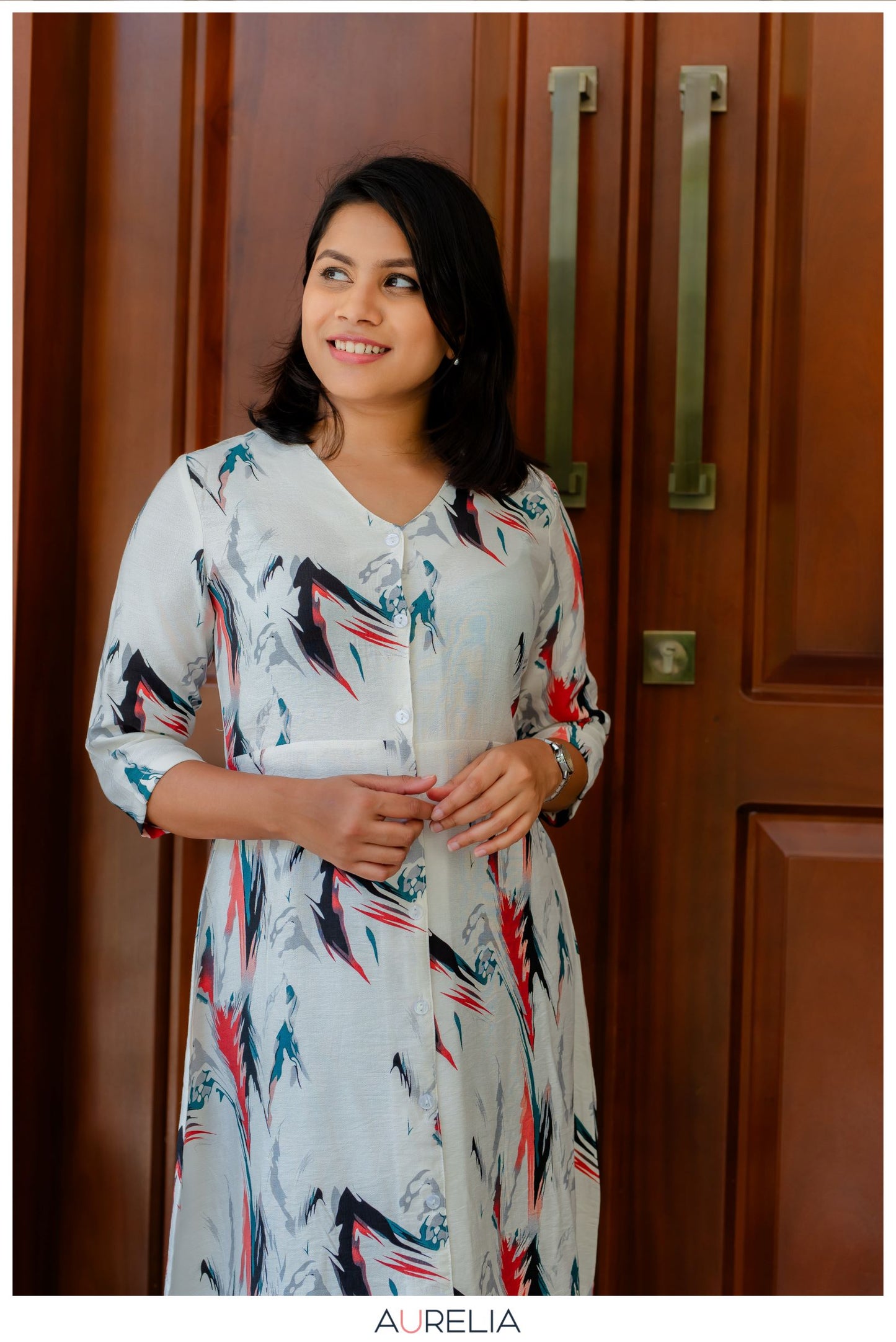 BUTTON DOWN PRINTED LONG DRESS