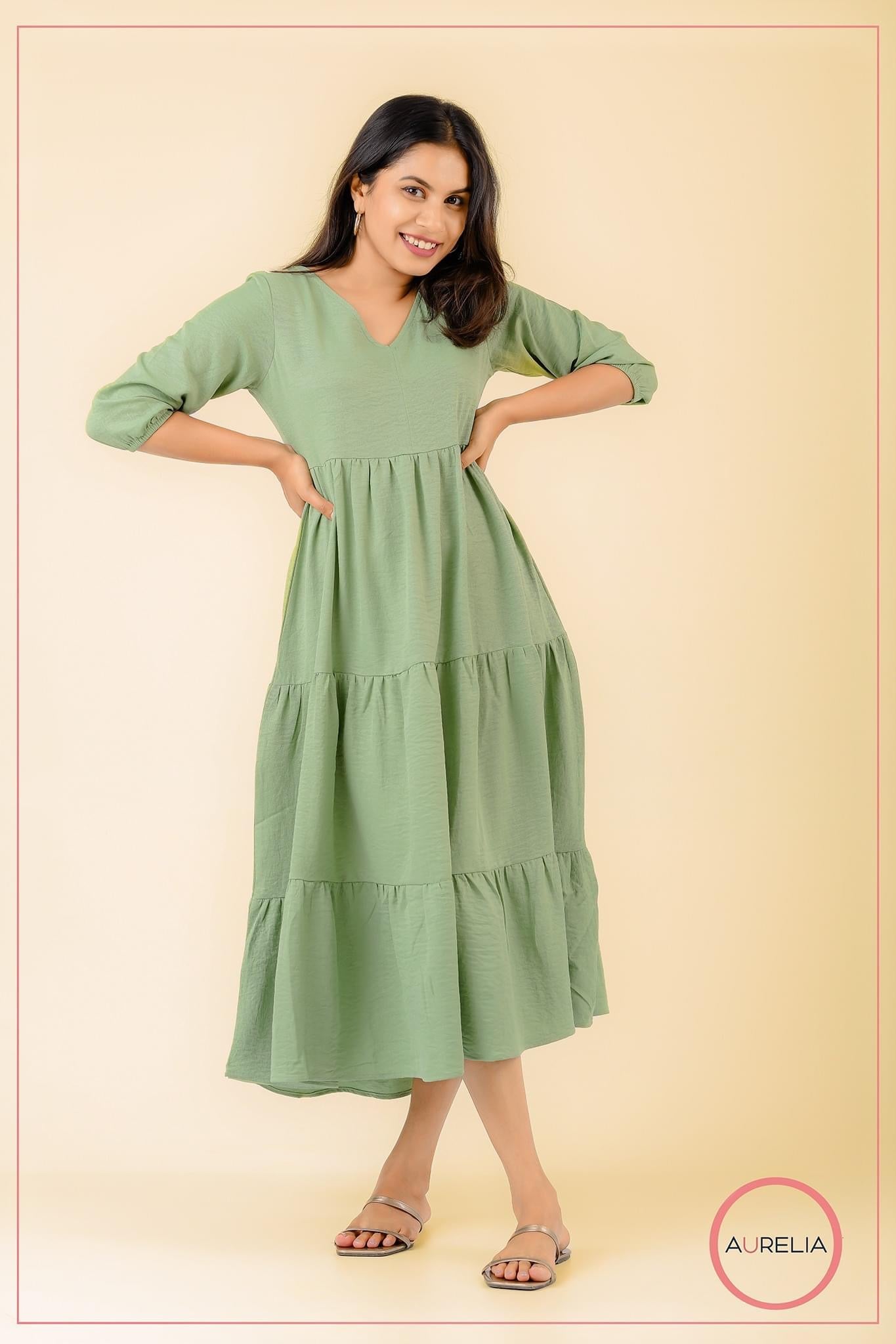 AURELIA GREEN GATHERED DRESS