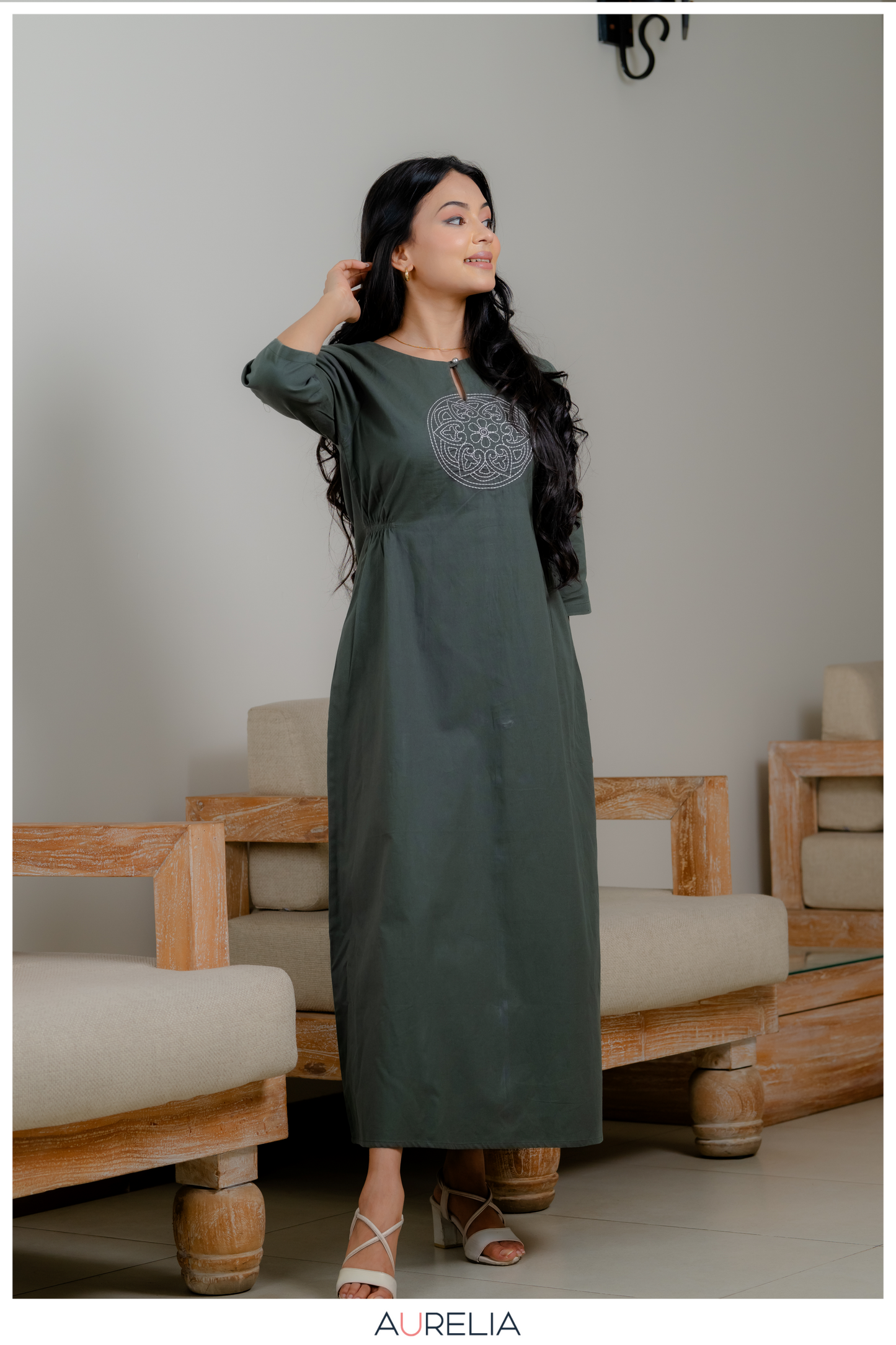 Midnight Mandala Embroidered Dress