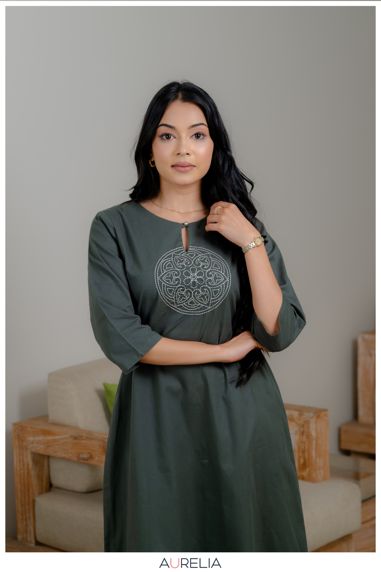 Midnight Mandala Embroidered Dress