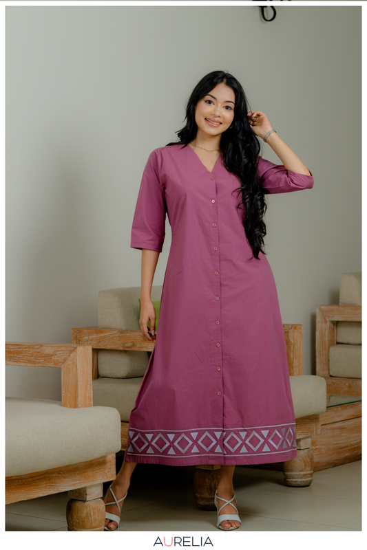 Rosy Mystique Button Down Embroidered Dress
