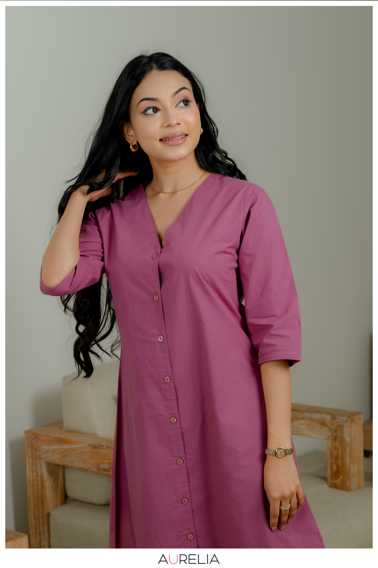 Rosy Mystique Button Down Embroidered Dress