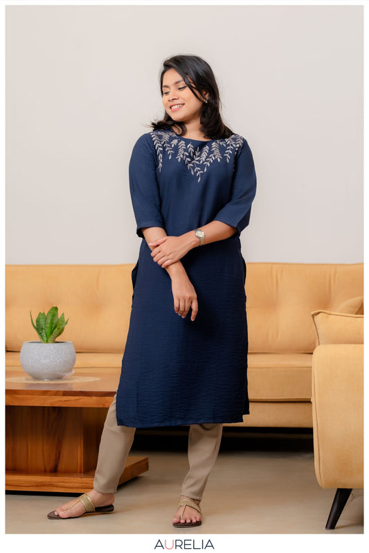 IVORY LEAVES EMBROIDERED KURTA TOP