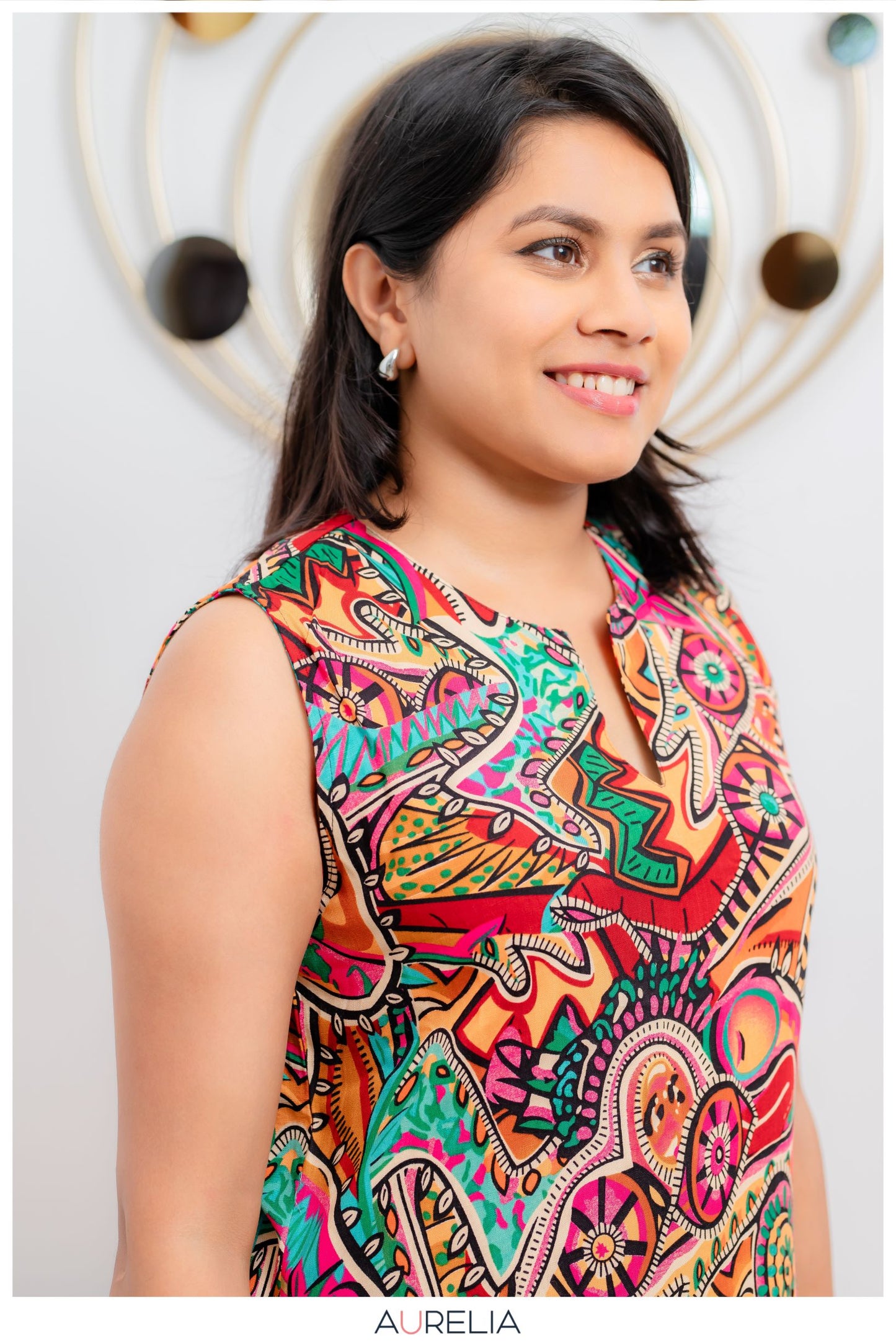 SLEEVELESS GEOMETRIC PRINTED DRESS