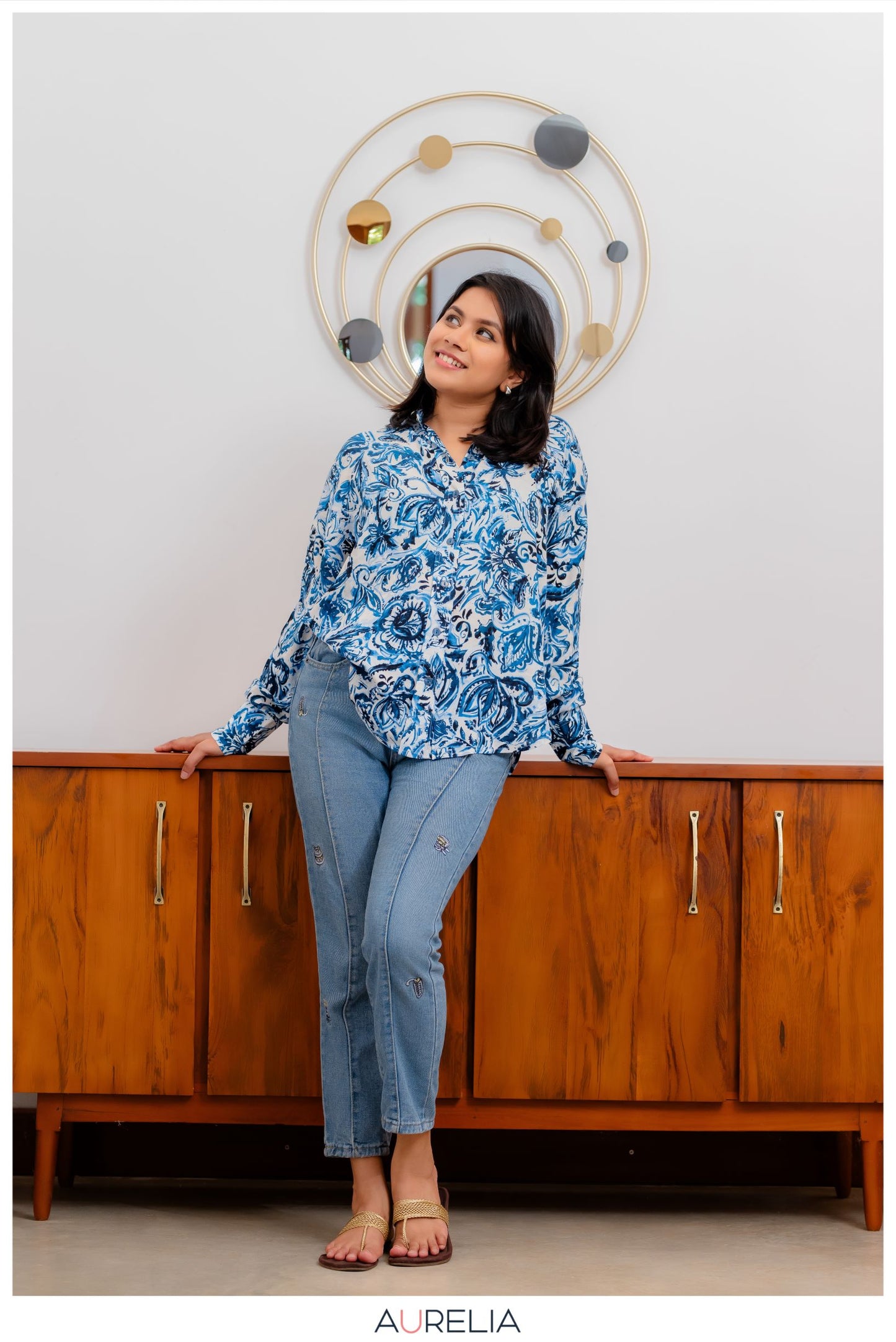 ABSTRACT FLORAL PRINTED OVERSIZED SHIRT