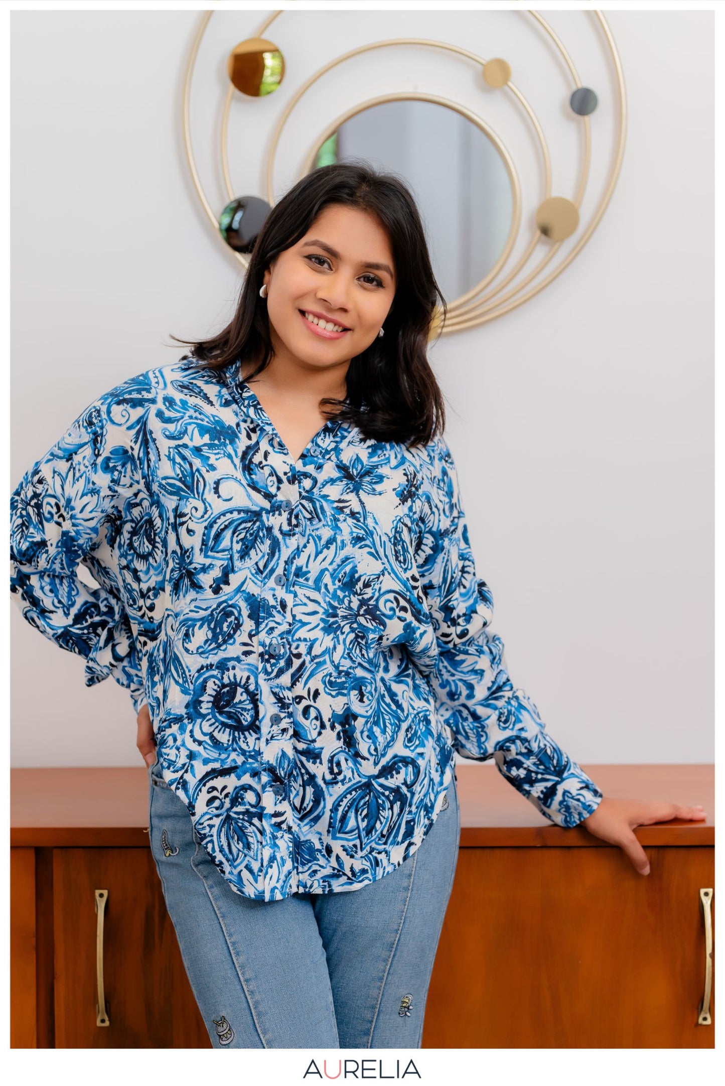 ABSTRACT FLORAL PRINTED OVERSIZED SHIRT