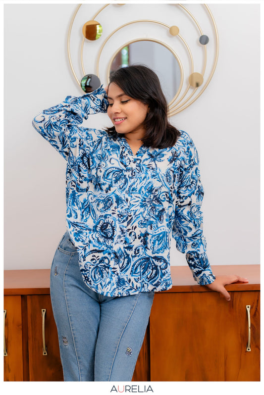 ABSTRACT FLORAL PRINTED OVERSIZED SHIRT
