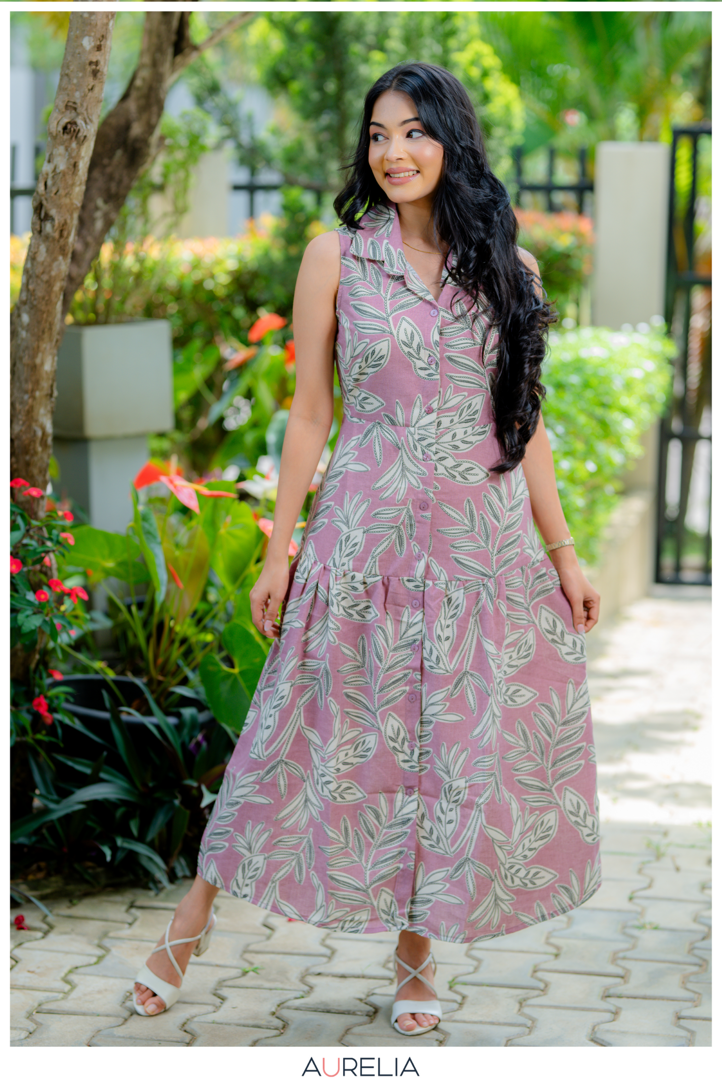 Peony Garden Sleeveless Midi Dress