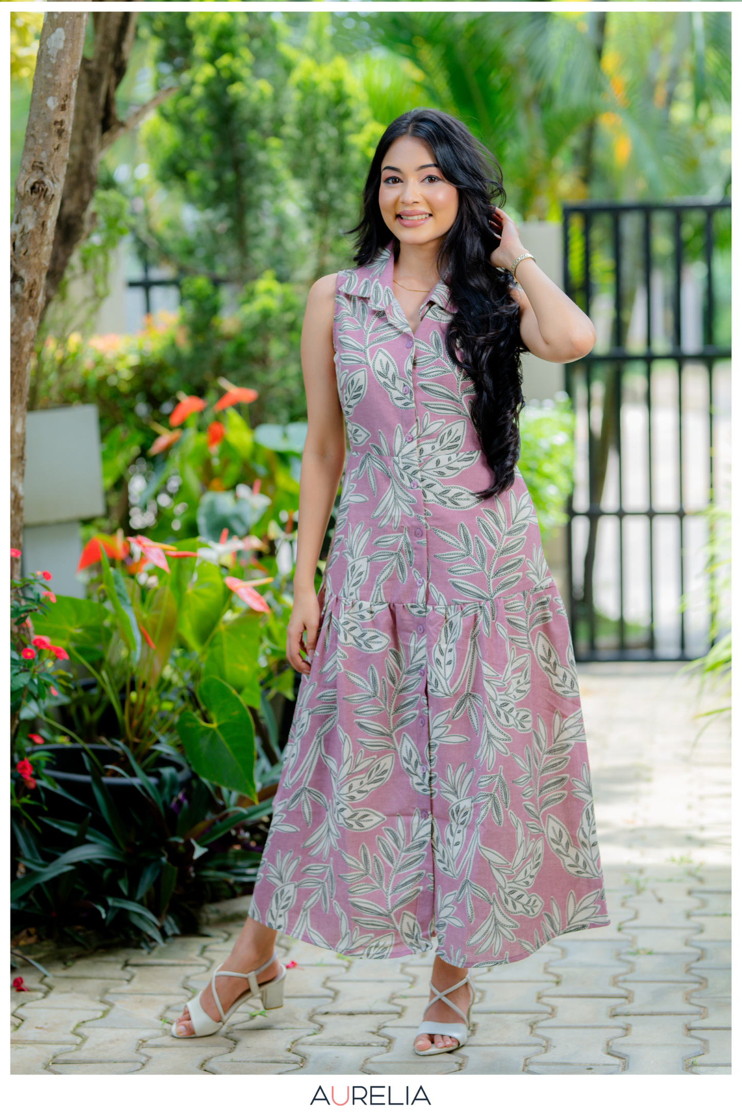 Peony Garden Sleeveless Midi Dress